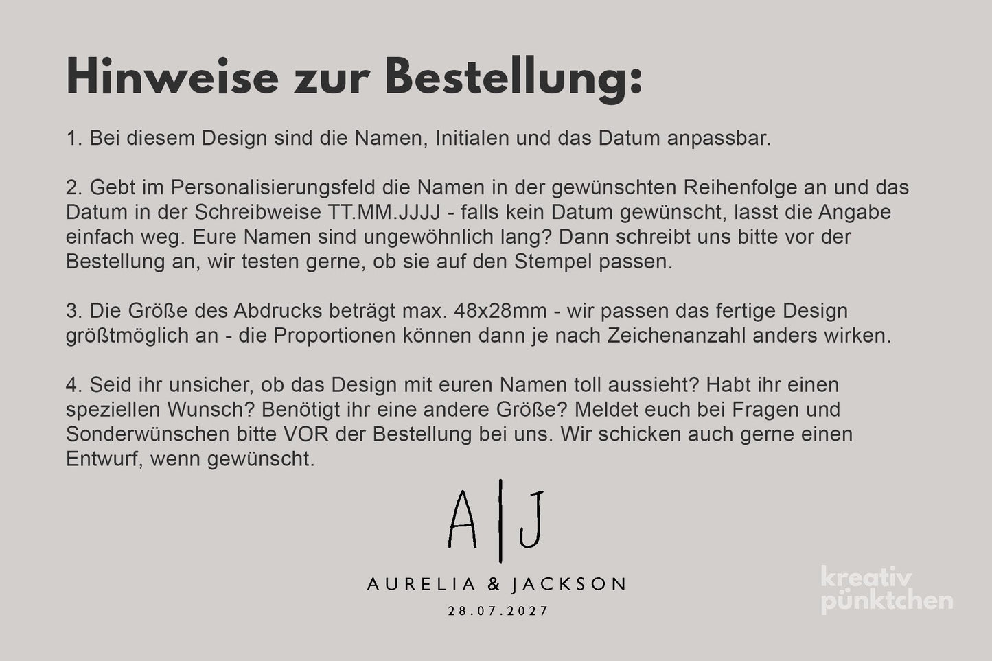 Hochzeitstempel Nr.12 Textstempel personalisiert individuell mit Namen Buchstaben Monogramm Einladung Verlobung Hochzeit Save the date HS155