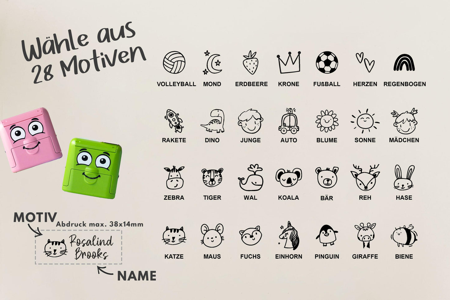 Personalisierter Textil-Namensstempel für Kinder mit Bügeletiketten, Kindergarten, Schule, wasserfest, Geschenk Schulanfang MyMarky  PR006
