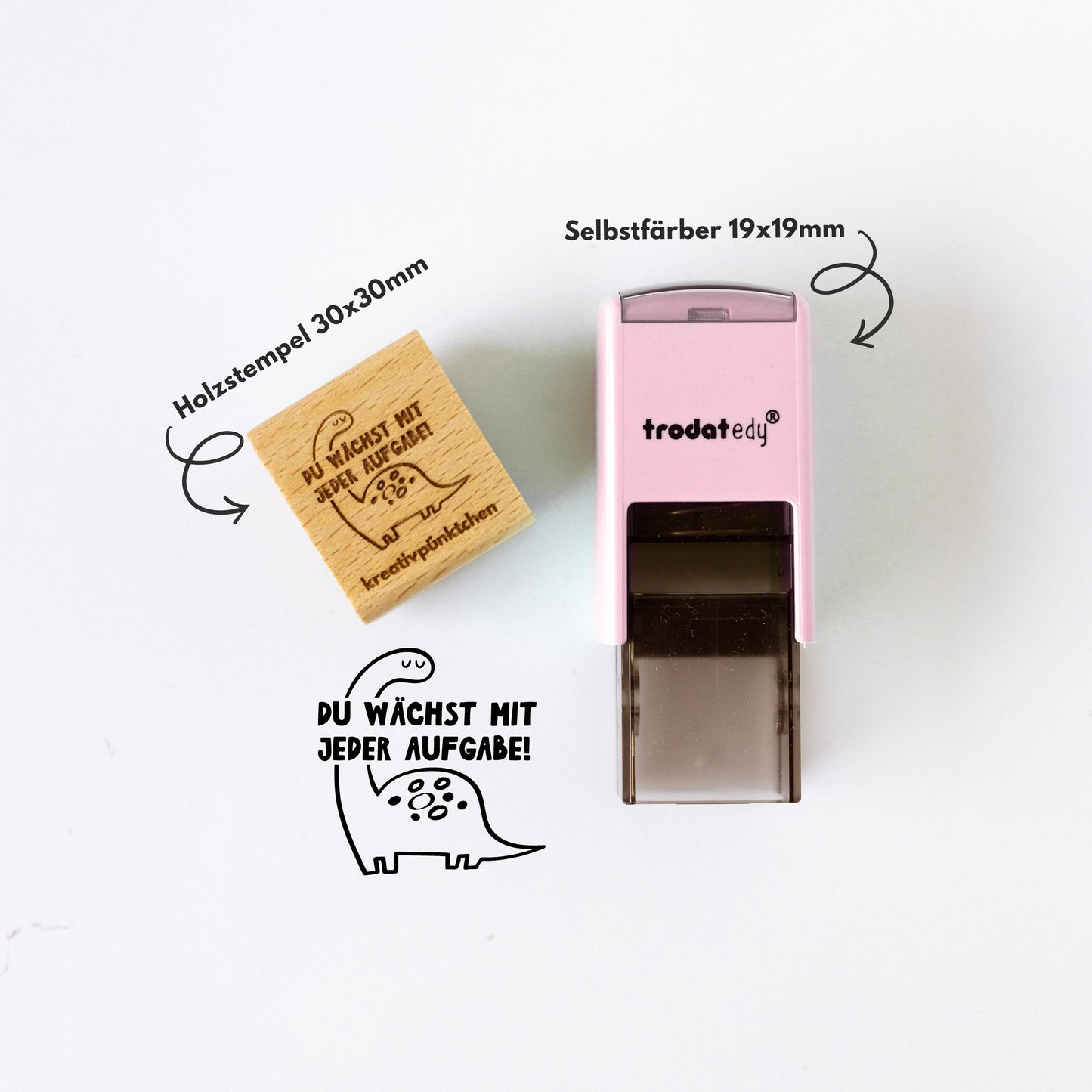 Lehrerstempel Dino "Du wächst mit jeder Aufgabe" Motivationsstempel positiv Grundschule dranbleiben Growth Mindset Rückmeldung HS177