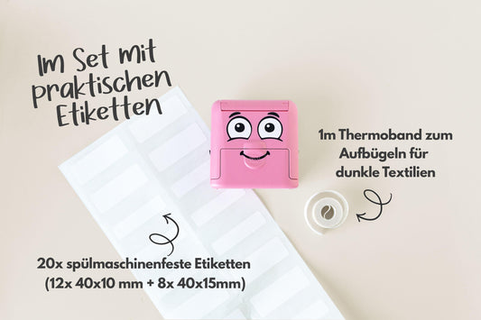 Personalisierter Textil-Namensstempel für Kinder mit Bügeletiketten, Kindergarten, Schule, wasserfest, Geschenk Schulanfang MyMarky  PR006