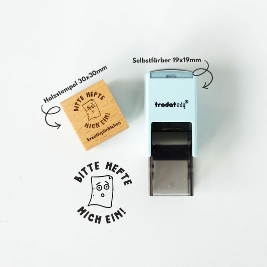 Lehrerstempel "Bitte hefte mich ein" Ordnung Hefter, Organisation Korrekturstempel einheften Motivationsstempel positiv Grundschule HS191