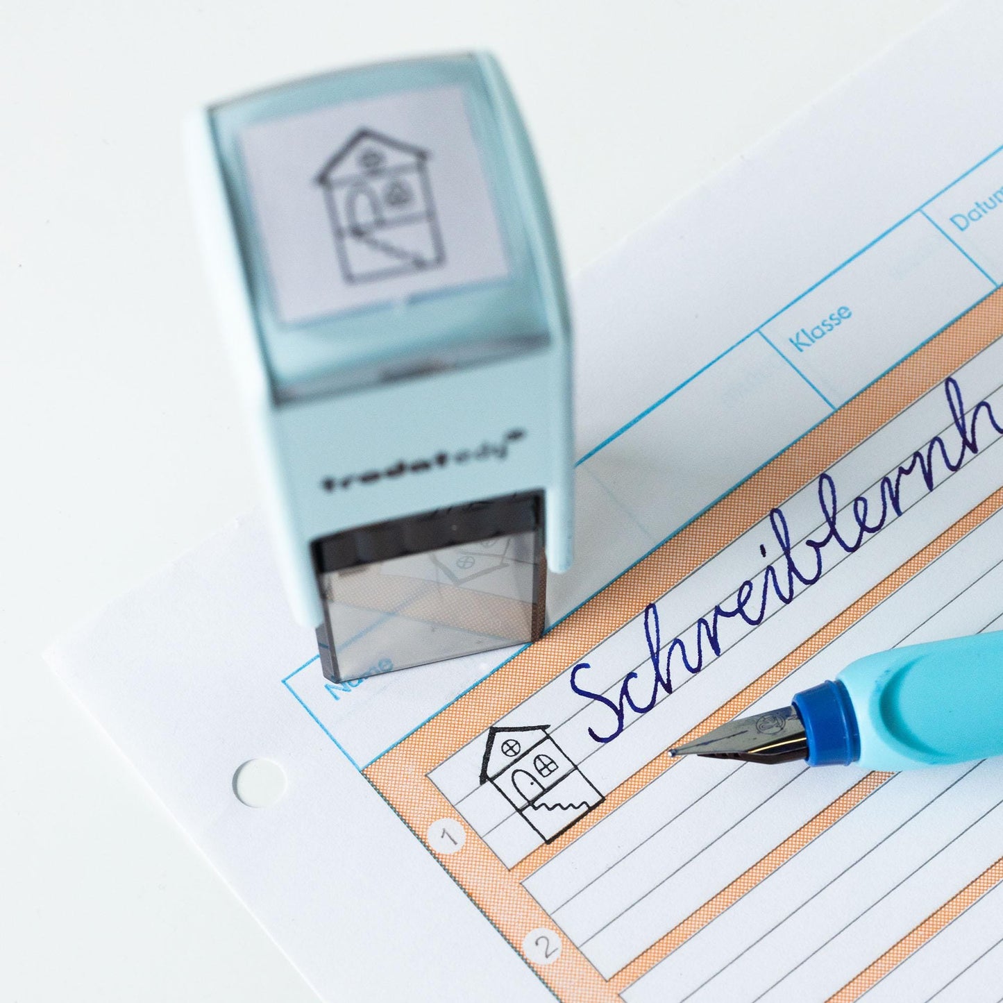 Lehrerstempel "Schreiblernhaus " Lineatur Klasse 1  Deutschunterricht Grundschule, Schreibtraining Handschrift Lehrer Geschenk HS194