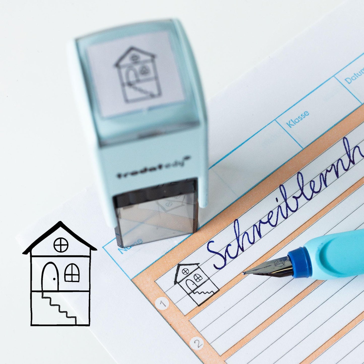 Lehrerstempel "Schreiblernhaus " Lineatur Klasse 1  Deutschunterricht Grundschule, Schreibtraining Handschrift Lehrer Geschenk HS194