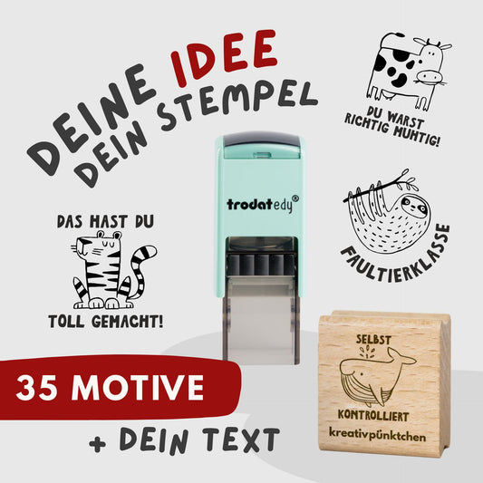 Personalisierter Lehrer Stempel mit Tiermotiv | 35 Motive Tiere | Klassentiere Wunschtext Bewertung Motivation Geschenk Grundschule HS195