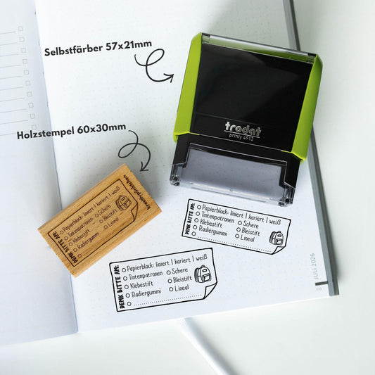 Lehrerstempel "BITTE DENKE AN:" Stempel Hausaufgabenheft Bitte mitbringen Material Grundschule Lehrer Dran denken Memo Erinnerung HS129N