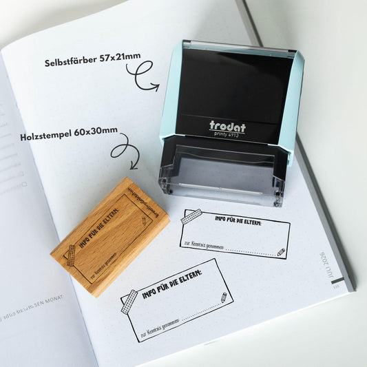 Lehrerstempel "INFO für die ELTERN:" Stempel Hausaufgabenheft Elterngespräch Notiz Grundschule Lehrer Memo Eintrag Erinnerung HS131N