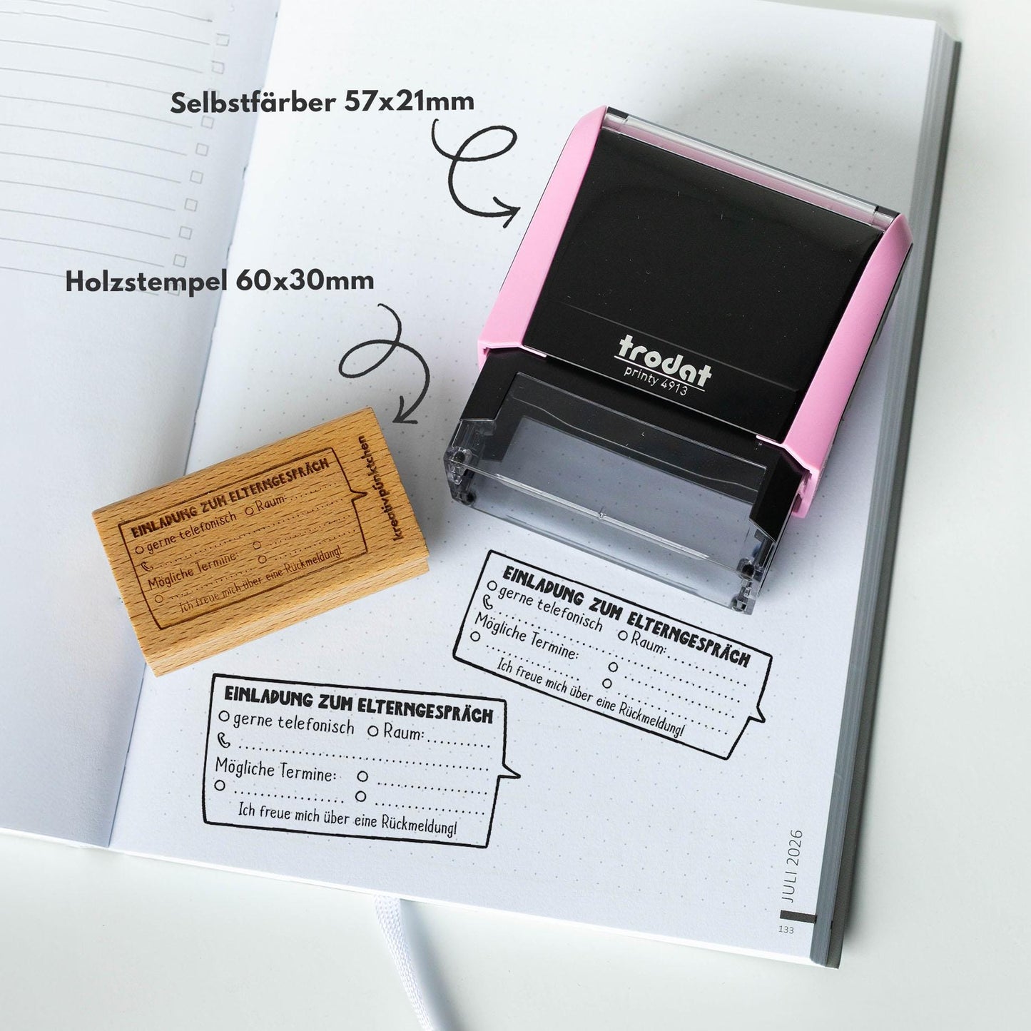 Lehrerstempel "EINLADUNG ZUM ELTERNGESPRÄCH" Stempel Hausaufgabenheft Eltern Termin Grundschule Lehrer Gespräch Termin Notiz HS130N