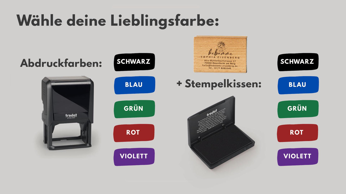 Hebammen Adressstempel personalisiert | 20 Designs | Praxisstempel für Hebammen | Individueller Holzstempel oder Selbstfärber  HS196