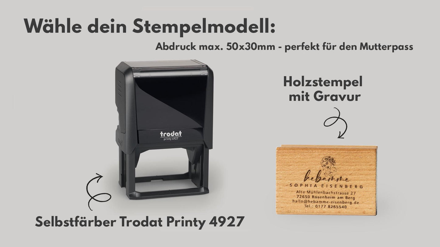 Hebammen Adressstempel personalisiert | 20 Designs | Praxisstempel für Hebammen | Individueller Holzstempel oder Selbstfärber  HS196