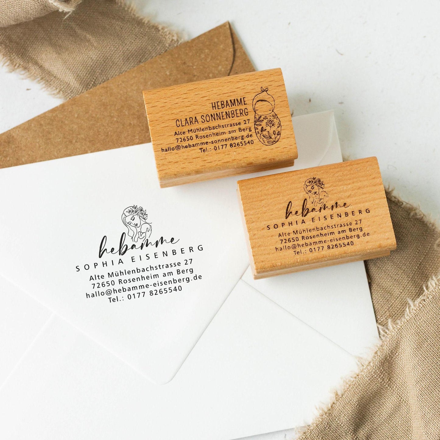 Hebammen Adressstempel personalisiert | 20 Designs | Praxisstempel für Hebammen | Individueller Holzstempel oder Selbstfärber  HS196