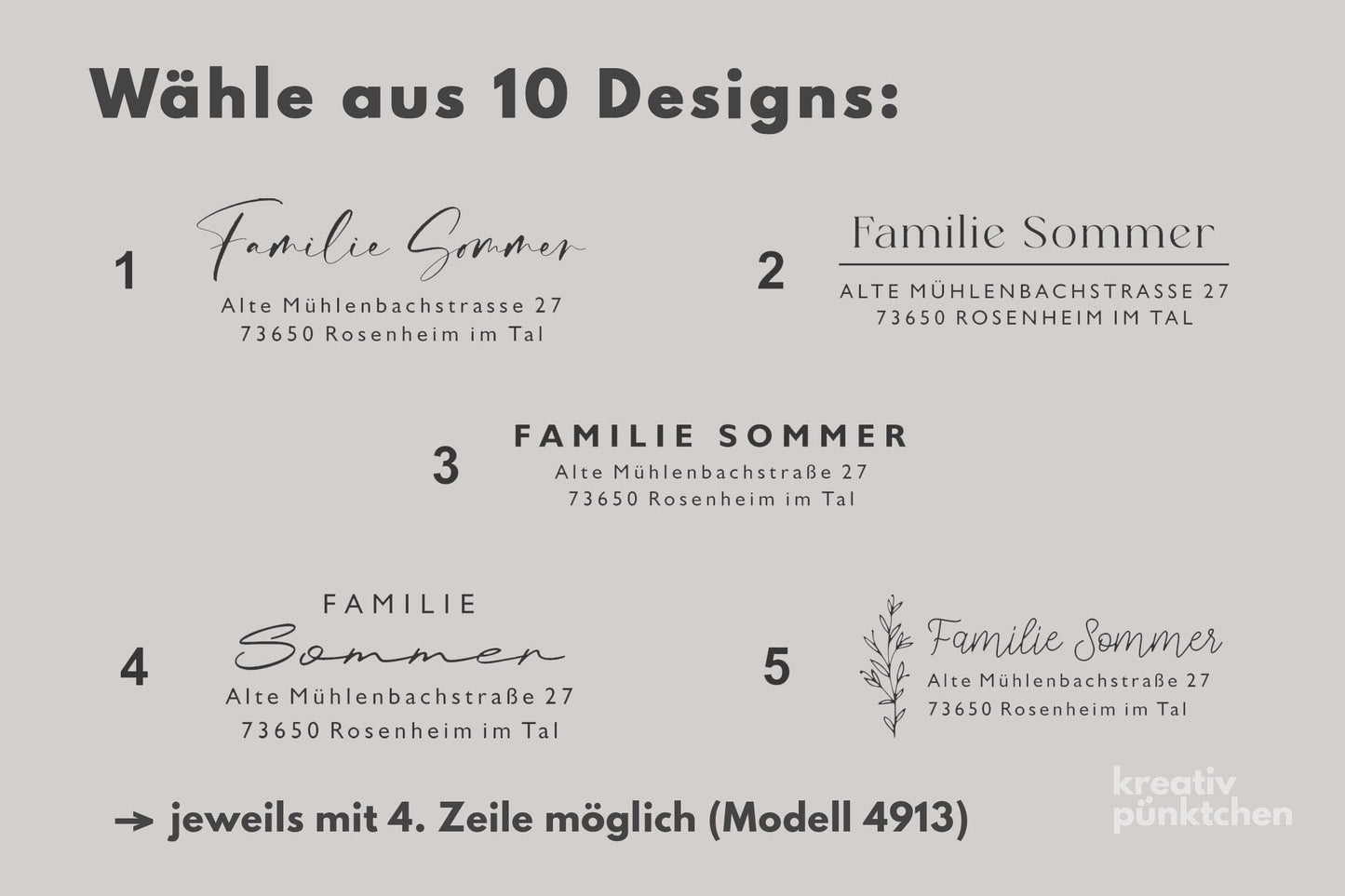 Personalisierter Adressstempel Selbstfärber | 10 Designs | 2 Größen| Printy 4912 & 4913 | Individueller Namensstempel selbstfärbend PR002