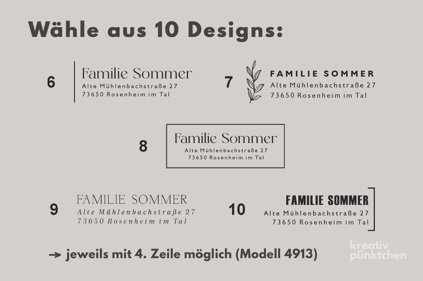 Personalisierter Adressstempel Selbstfärber | 10 Designs | 2 Größen| Printy 4912 & 4913 | Individueller Namensstempel selbstfärbend PR002