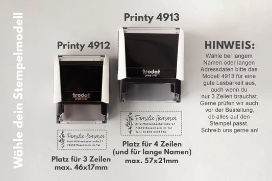 Personalisierter Adressstempel Selbstfärber | 10 Designs | 2 Größen| Printy 4912 & 4913 | Individueller Namensstempel selbstfärbend PR002