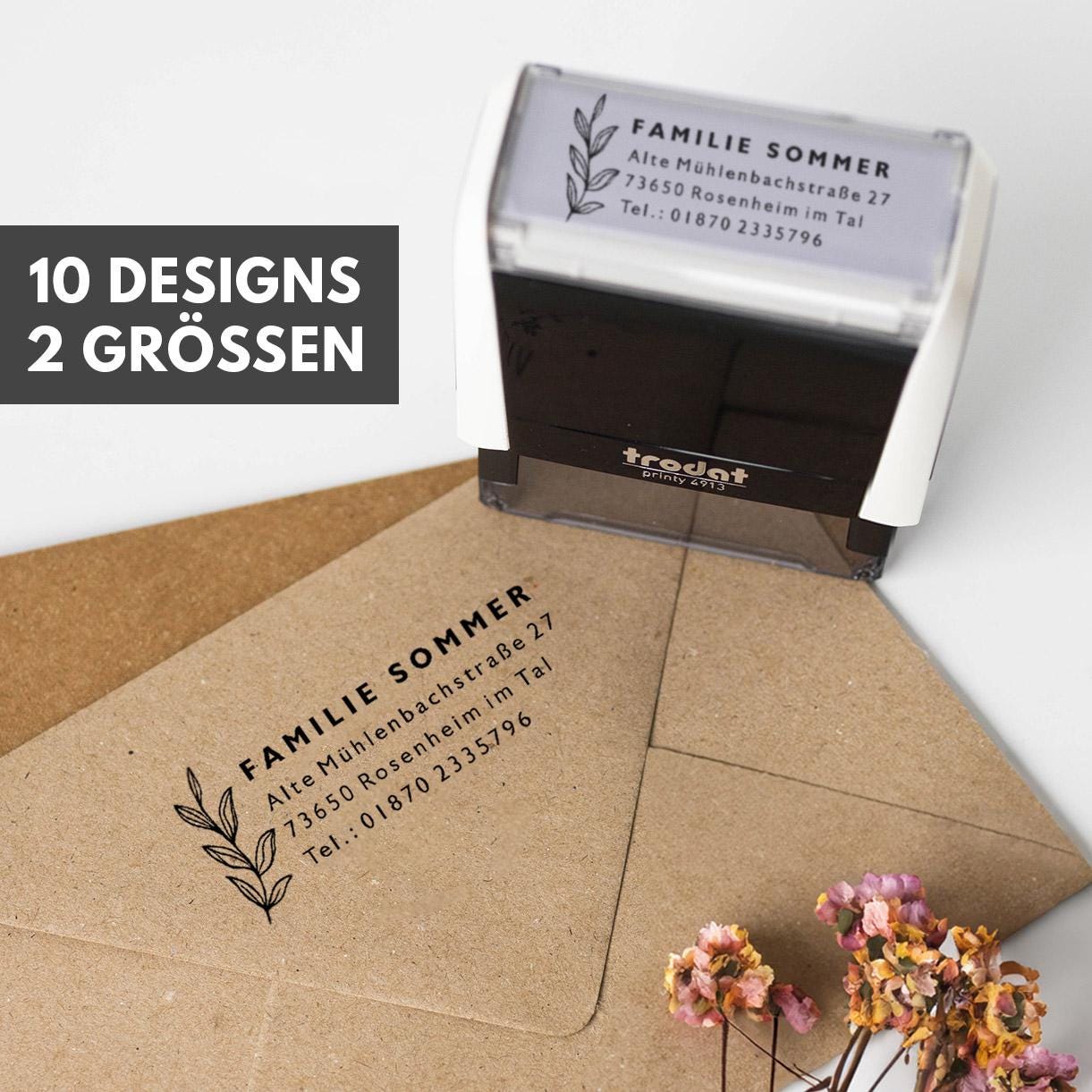 Personalisierter Adressstempel Selbstfärber | 10 Designs | 2 Größen| Printy 4912 & 4913 | Individueller Namensstempel selbstfärbend PR002