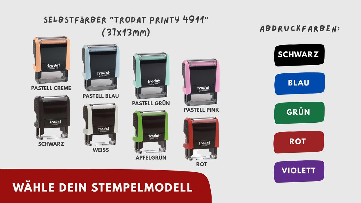 Selbstfärber Trodat Printy 4911 (37x13 mm) – Gehäusefarben und Abdruckfarben